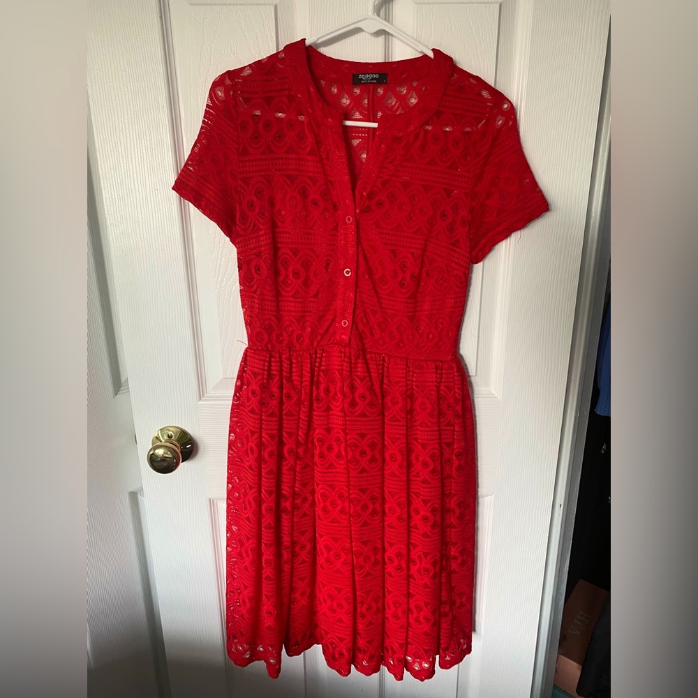 Zeagoo scarlet colored red short sleeve dress